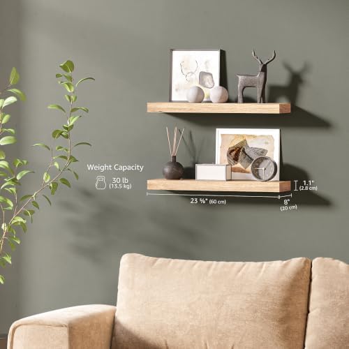 Ballucci Floating Shelf, 2-Pack 24" Natural Oak Floating Shelves for Wall, Wood Wall Shelf for Home Décor, Floating Shelves for Bathroom, Living Room, Bedroom, 8" Deep Wall Shelves - Image 5