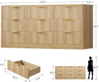 TEENFON 63" Dresser for Bedroom with 9 Drawers, Modern Dressers & Chest of Drawers with Metal Handles, Fluted Dresser, Wood Closet Clothes Storage Organizer for Living Room, Hallway, Natural - Image 3