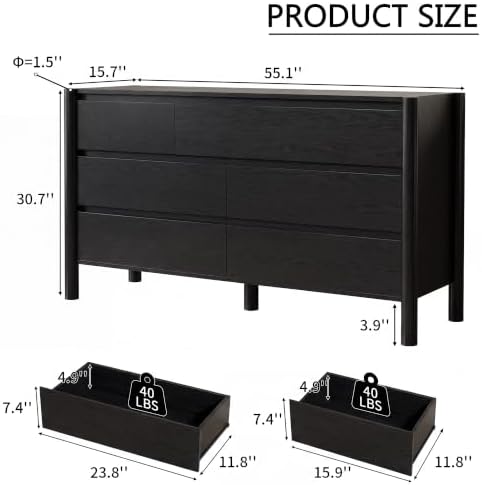 HOUROM Black Dresser for Bedroom,51" Wide 7 Drawer Mid Century Modern Chest - Image 2
