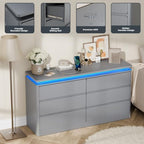 6 Drawer Dresser for Bedroom,47.24" Long Grey Chest of Drawers w/LED Lights - Image 6