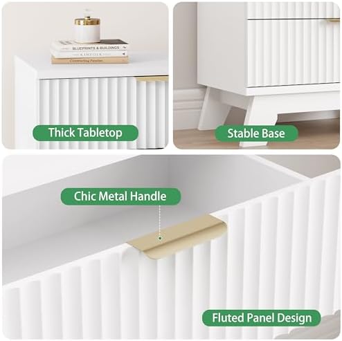 Xixini Fluted Nightstand with 3 Drawers, 24" Wide Side Table, White - Image 4