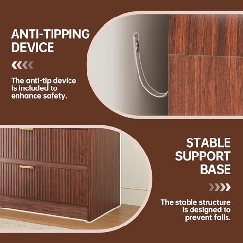 FURSUN Fluted 6 Drawers Dresser for Bedroom, 54" Wide Wooden Dresser with Metal Handle, Curved Profile Design, Modern Storage Organizer for Bedroom, Living Room, Hallway, Dark Walnut - Image 4