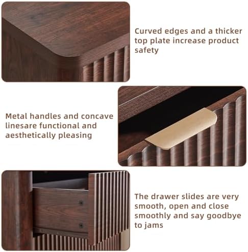 LEYAOYAO Fluted 5 Drawers Dresser for Bedroom Set of 2, 34" Tall Modern Chest of Drawers with Metal Handle, Curved Profile Design,Walnut Wood Drawer Organizer for Bedroom, Living Room, Hallway - Image 6