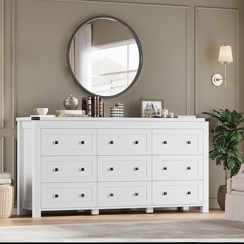 BORNOON 9-Drawer Dresser, Modern Wooden Storage Chest of Drawers, Dresser TV Stand, Wood Drawer Organizer with Metal Handles for Bedroom, Living Room, Hallway - Image 6