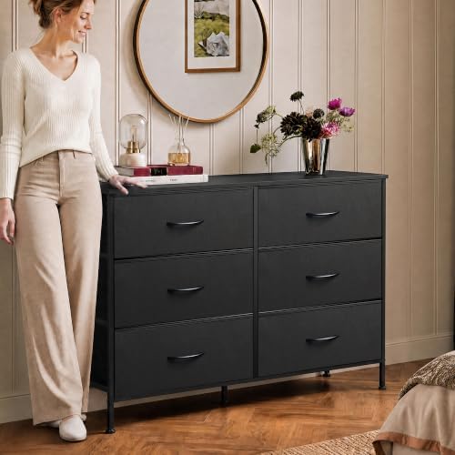 WLIVE Black Fabric Dresser for Bedroom, 6 Drawer Dressers, Chest of Drawers - Image 4