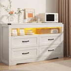 Wodeer White Dresser for Bedroom, Wood 4 Drawer Dresser with LED Light, Dressers & Chests of Drawers with Metal Handles, Storage and Organization for Bedroom, Hallway, Entryway by WODEER