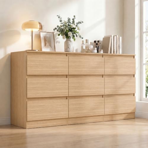9 Drawer Dresser for Bedroom,Modern Deep Drawer Dresser with No-Handle Design,Storage Wood Chest of Drawer,Storage Organizer Furniture for Closet,Hallway - Image 2