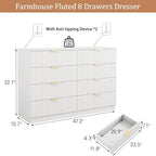 47.2" Wide Fluted 8 Drawer Dresser for Bedroom, White - Image 2