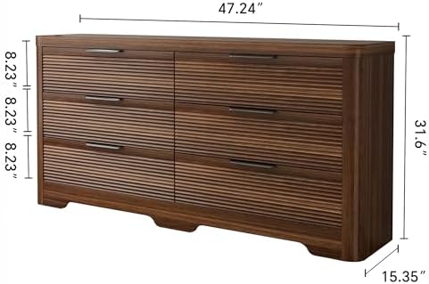 Fluted 6 Drawer Wood Dresser,Farmhouse Chest for Bedroom Entryway,Walnut - Image 2