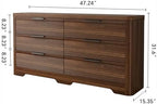 Fluted 6 Drawer Wood Dresser,Farmhouse Chest for Bedroom Entryway,Walnut - Image 2