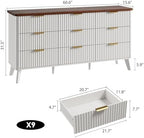 GarveeHome Fluted Dresser for Bedroom with 9 Deep Drawers, White - Image 2