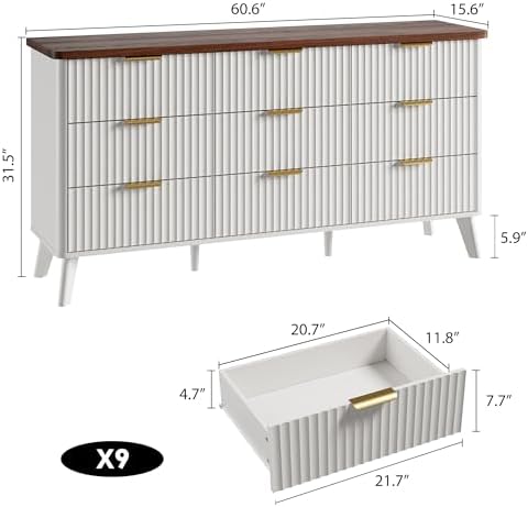 GarveeHome Fluted Dresser for Bedroom with 9 Deep Drawers, White - Image 2