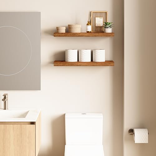 Ballucci Floating Shelf, 2-Pack 24" Rustic Brown Floating Shelves for Wall, Wood Wall Shelf for Home Décor, Floating Shelves for Bathroom, Living Room, Bedroom, 8" Deep Wall Shelves - Image 2