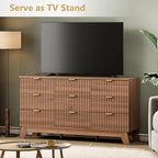 Wodeer 9 Drawer Fluted Dresser for Bedroom, Mid Century Modern Wooden Dresser with 9 Drawers, Dressers & Chests of Drawers with Metal Handle, TV Stand & Storage Organizer for Entryway, Hallway, Walnut - Image 3