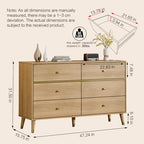 Chrangmay 6 Drawer Dresser,47.24" Wide Mid Century Chest of Drawers,Wooden Bedroom Drawer Dresser with 9 Storage Drawers for Bedroom,Living Room,with Anti-Tipping Device,Oak - Image 2