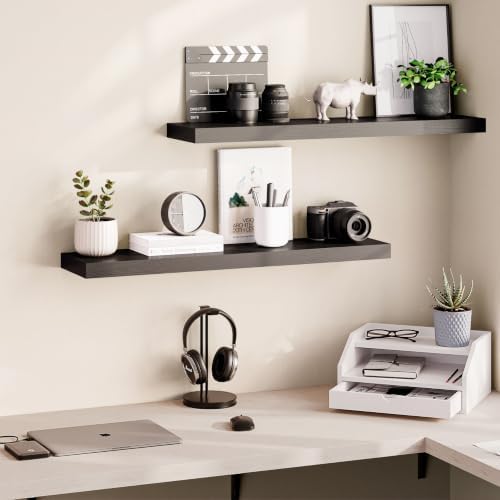 Ballucci Floating Shelves for Wall, 36" Wood Wall Shelf Set of 2, with Invisible Brackets for Bathroom, Living Room, Bedroom, Kitchen, Nursery, 8" Deep, Black - Image 2