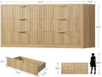 TEENFON 56.3'' Dresser for Bedroom with 6 Drawers, Dressers & Chest of Drawers with Curved Profile Design, 6 Drawer Dresser, Fluted Dressers, Wood Dressers for Bedroom, Living Room, Natural - Image 2