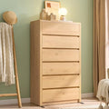 55.6” Tall Dresser with 6 Drawers, Natural Dresser & Chest of Drawers, Wooden Dresser for Bedroom, Living Room, Hallway, Wood Drawer Organizer, Front Curved & Handleless Design by Odeekea