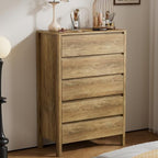 Furniway 45" Tall 5 Drawer Wood Dresser for Bedroom with Legs, Natural Oak - Image 6