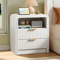 Decofy Fluted Nightstand with Charging Station, 2 Drawers, White by Decofy