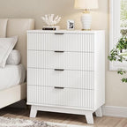 Xixini Fluted Nightstand with 4 Drawers, 31.5" Wide Side Table, White by Xixini