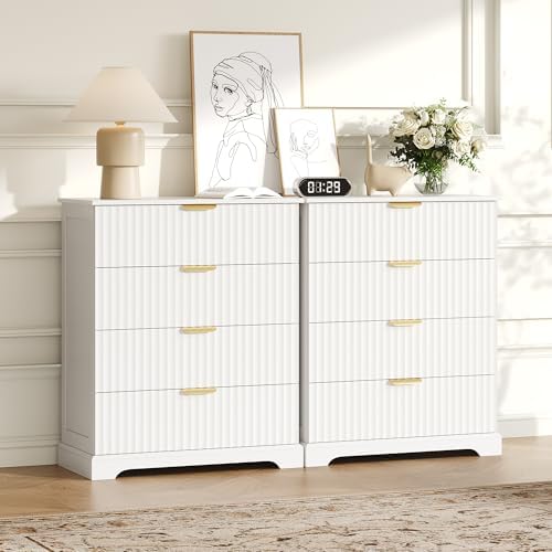 Wooden 4 Drawer Dresser for Bedroom, 36.6 in Tall Fluted Dresser with Metal Handles, Modern Chest of Drawers for Bedroom, Living Room, Entryway, White - Image 7