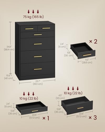 VASAGLE 6-Drawer Dresser, Chest of Drawers, 23.7 x 15.8 x 34.8 Inches - Image 2
