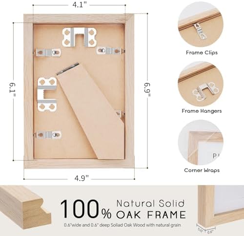 puthiac 4x6 Solid Oak Wood Picture Frame with 3x5 Mat, Natural Oak, 1 Pack - Image 3