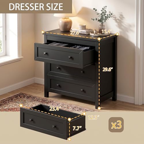 BORNOON 3-Drawer Dresser, Small Wooden Chest of Drawers with Metal Knobs, Water-Resistant Top, Storage Organizer with Anti-Tip Kit for Bedroom, Nursery, Living Room - Image 2