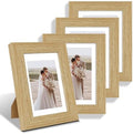 Hongkee 5x7 Picture Frame Set of 4, Made of Real Glass and Natural Oak Wooden Frame, 5 by 7 Photo for Wall or Tabletop - Display Picture 4x6 with Mat or 5x7 Without Mat by Hongkee