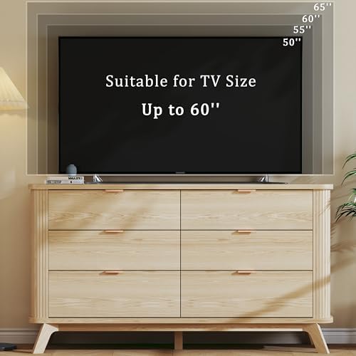 HUAHUU Fluted 6 Drawers Dresser for Bedroom, 55" Mid Century Modern Dresser & Chests of Drawers, Curved Profile Design, TV Stand, Wood Storage Organizer for Living Room, Entryway, Hallway, Oak - Image 7