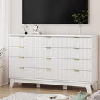 Xixini Fluted Dresser for Bedroom with 12 Drawers, 57" Wide Modern Chest of Drawers with Metal Handle, Wooden Dresser TV Stand, Wood Closet Clothes Storage Organizer for Living Room, Hallway, White - Image 7