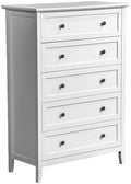 Karl home White Farmhouse 5 Drawers Tall Dresser, Bedroom Storage Chest by Karlhome
