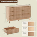 47" Wide Fluted 6 Drawers Dresser for Bedroom,Curved Edge,Oak - Image 2