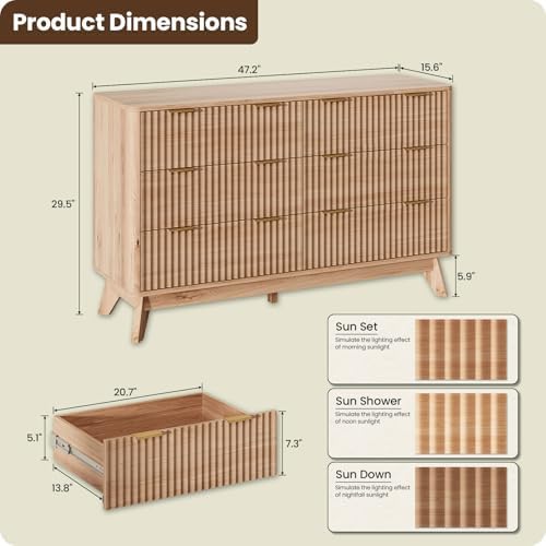 47" Wide Fluted 6 Drawers Dresser for Bedroom,Curved Edge,Oak - Image 2