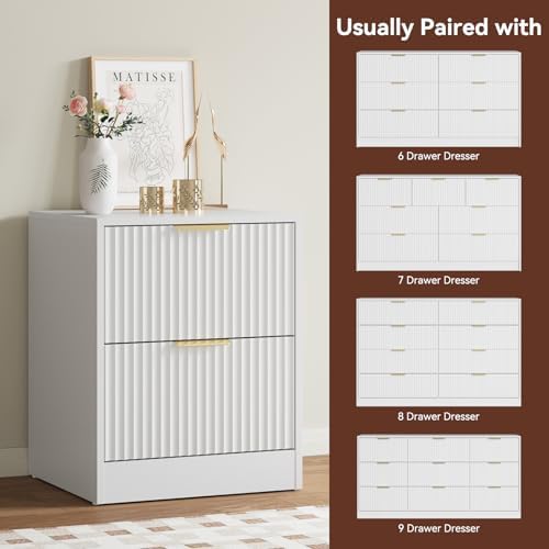 6 Drawer Dresser & 2-Drawer Nightstand Set 3-Piece, White丨55 Wide Bedroom Set Night Stand Set of 2 with Metal Handle, Fluted Wood Chest of Drawers Storage Dressers Set for Bedroom - Image 7