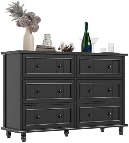 Black 6 Drawer Dresser, Vintage Chest of Drawers, 47.2'' Bedroom Cabinet - Image 6