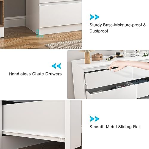 Vibe & Dine White Dresser, Modern 6 Drawer Double Dresser for Bedroom, Wood Chest of Drawers with Wide Storage for Living Room - Image 6