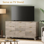 Wodeer 9 Drawer Fluted Dresser for Bedroom, Mid Century Modern Wooden Dresser with 9 Drawers, Dressers & Chests of Drawers with Metal Handle, TV Stand & Storage Organizer for Entryway, Hallway, Oak - Image 3