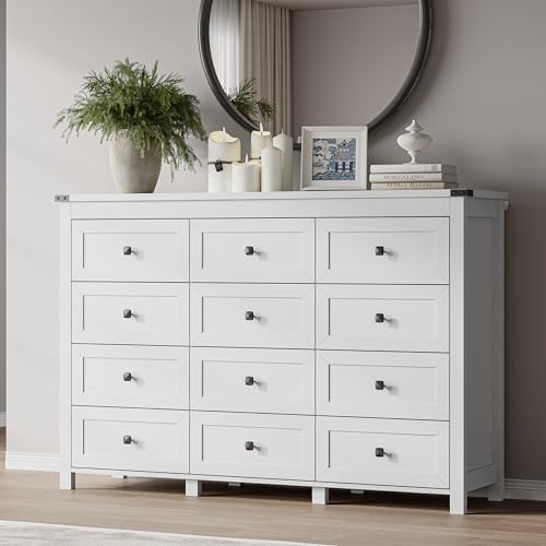 BORNOON 12-Drawer Dresser, Modern Wooden Storage Chest of Drawers, Dresser TV Stand, Wood Drawer Organizer with Metal Handles for Bedroom, Living Room, Hallway by BORNOON