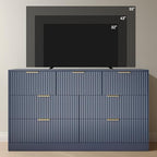 Blue Dresser with 7 Drawer 55" Wide Fluted Dresser for Bedroom丨Modern Chest of Drawer with Metal Handles, Wood TV Stand for Bedroom, Living Room, Entryway, Hallway, Blue - Image 7