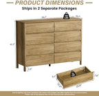 Furniway 55" Wide 8 Drawer Wood Dresser for Bedroom with Legs, Natural Oak - Image 2
