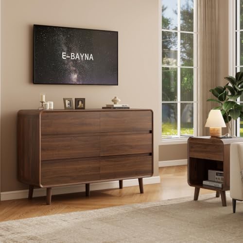 Nasonet 6 Drawer Dresser for Bedroom, 47'' Wide Mid Century Modern Dressers & Chests of Drawers, Wood Storage Drawer Dressers for Hallway, Home Office, Walnut - Image 6