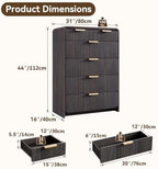 44" Tall 6 Drawers Fluted Dresser for Bedroom, Living Room, Black Walnut - Image 2