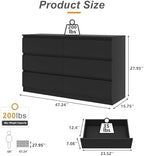 Vibe & Dine Double Dresser 6 Drawer, Modern Chest of Drawers with Wide Storage for Closet, Bedroom, Living Room, Black - Image 3