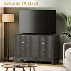 Wodeer 6 Drawer Fluted Dresser for Bedroom, Mid Century Modern Dresser with 6 Drawers, Dressers & Chests of Drawers with Metal Handle, TV Stand & Storage Organizer for Entryway, Hallway, Black - Image 3