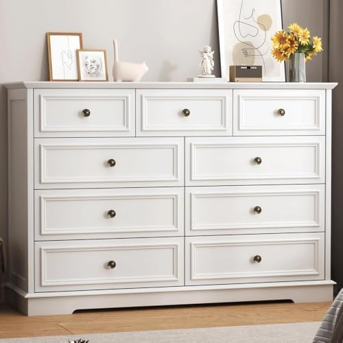 51" Wide Farmhouse 9 Drawer Dresser for Bedroom, White by Seeday