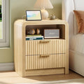 Decofy Fluted Nightstand with Charging Station, 2 Drawers, Oak by Decofy