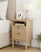 Nightstand, Boho Night Stand with 1 Drawer, Modern Side Accent Table with Open Shelf, Wooden Top Bedside End Table for Bedroom, Living Room, Natural by Apetaccat