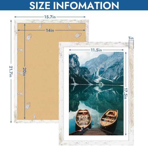 Hongkee 14x20 Frame Set of 4, 14 x 20 Distressed White Wood(Mat 12x18) - Image 3